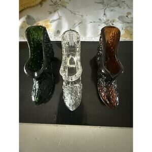 Vintage FENTON? Clear, Green And Amber Brown, Shoe Slipper Bootie